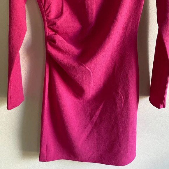 NWT H&M Hot Pink Gathered Scoop Neck Bodycon Mini Dress with Ruching Size XS - Picture 6 of 16